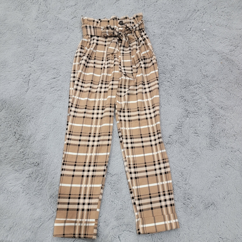 Plaid lightweight paper bag pants
